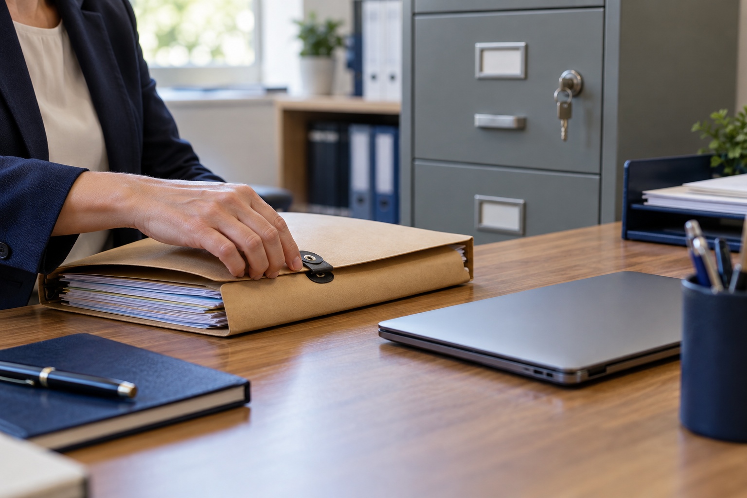 Immagine generata con IA: protezione di documenti e dati in un ufficio scolastico